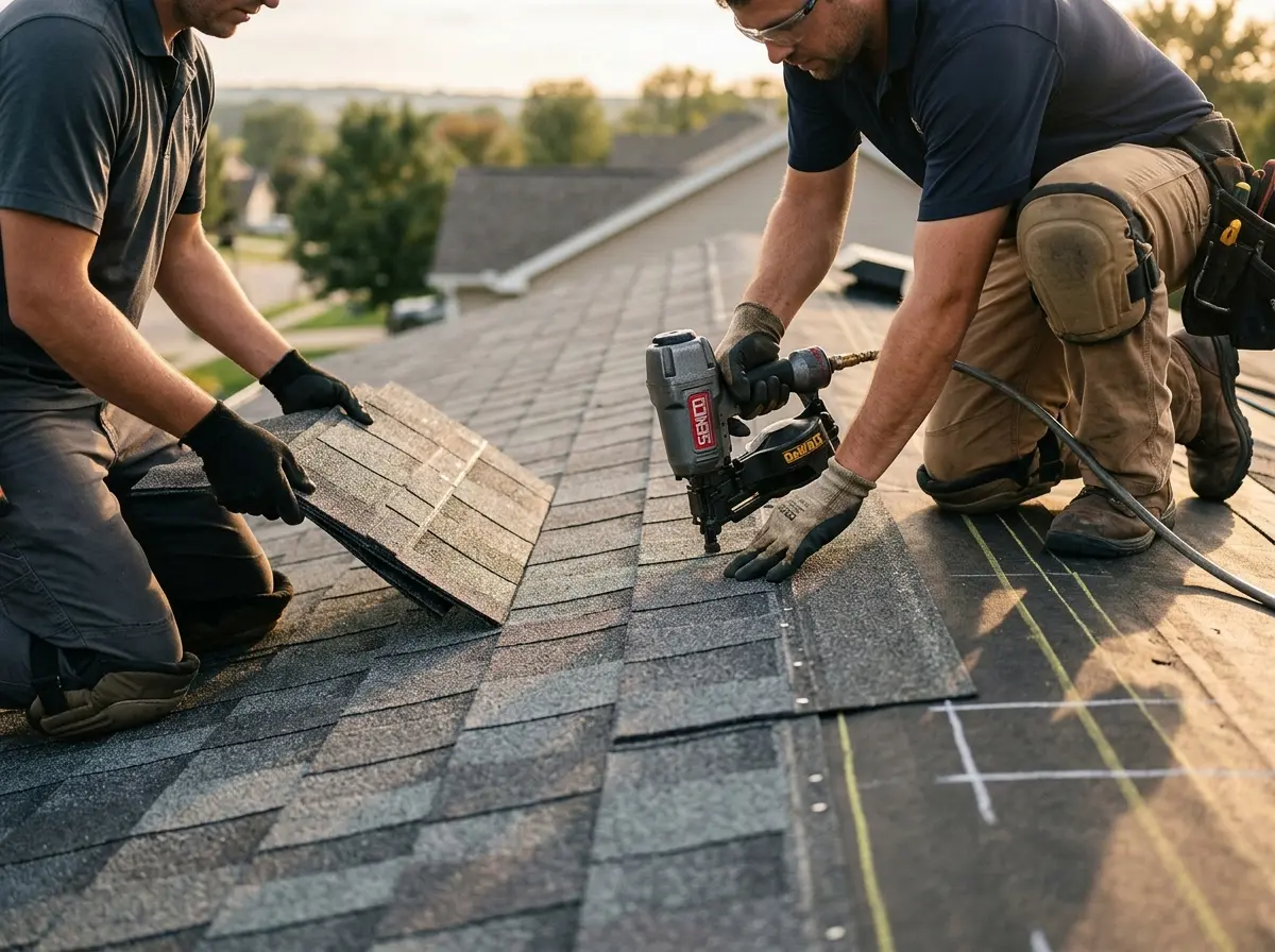 Professional roofer working on a residential roof in Jefferson City